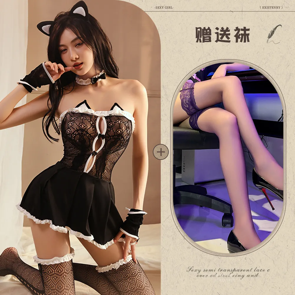 Cat Girl Lace Dress (Black) TY10 - adult toy for sale in the UAE