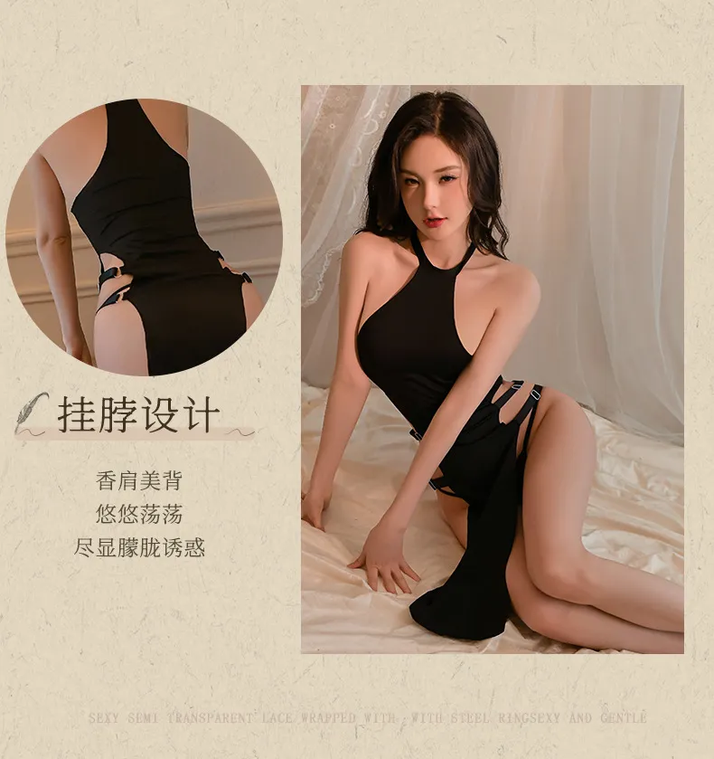Ice Silk High Slit Dress (Black) TY14 - adult toy for sale in the UAE