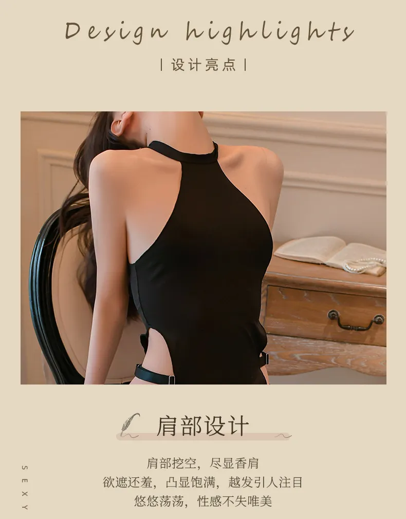 Ice Silk High Slit Dress (Black) TY14 - adult toy for sale in the UAE