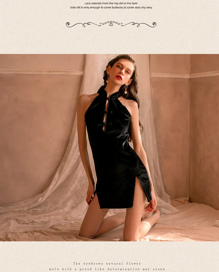 Vintage Velvet Cheongsam Dress (Black) TY08/B - adult toy for sale in the UAE