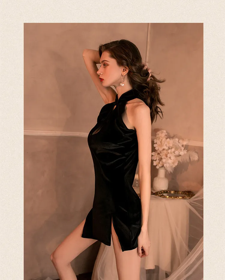 Vintage Velvet Cheongsam Dress (Black) TY08/B - adult toy for sale in the UAE