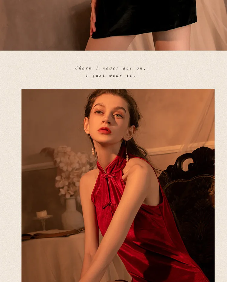 Vintage Velvet Cheongsam Dress (Red) TY08/R - adult toy for sale in the UAE