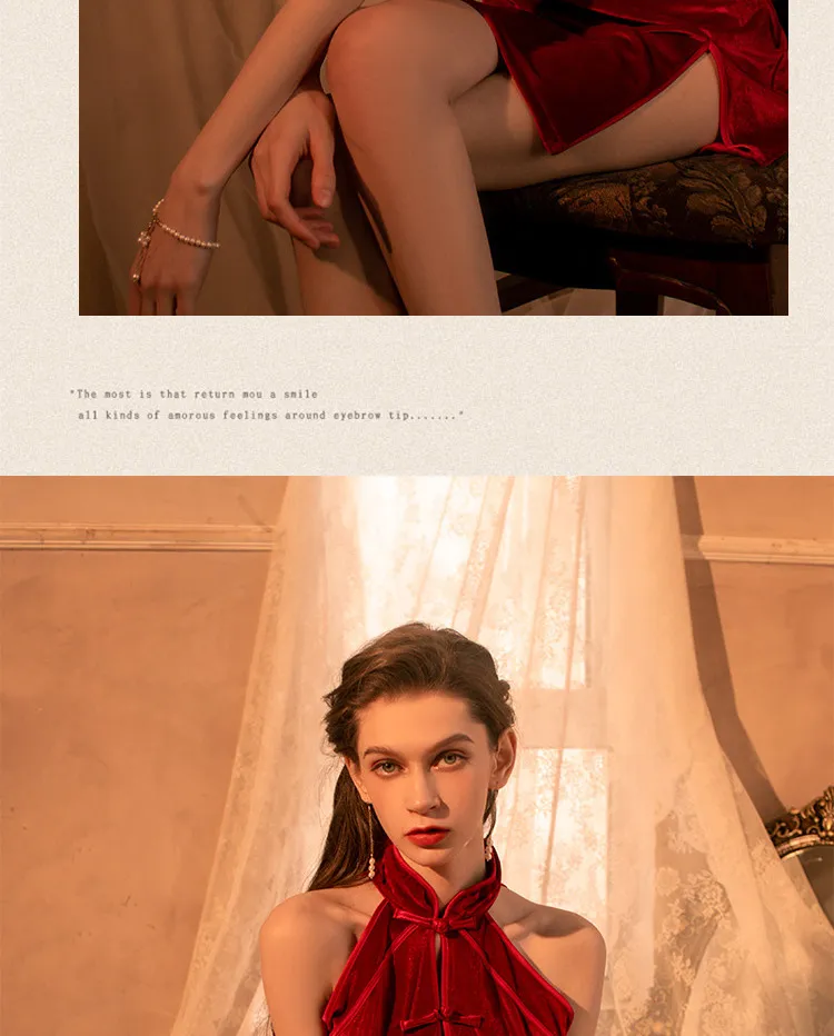 Vintage Velvet Cheongsam Dress (Red) TY08/R - adult toy for sale in the UAE
