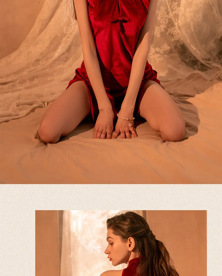Vintage Velvet Cheongsam Dress (Red) TY08/R - adult toy for sale in the UAE