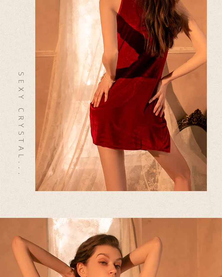 Vintage Velvet Cheongsam Dress (Red) TY08/R - adult toy for sale in the UAE